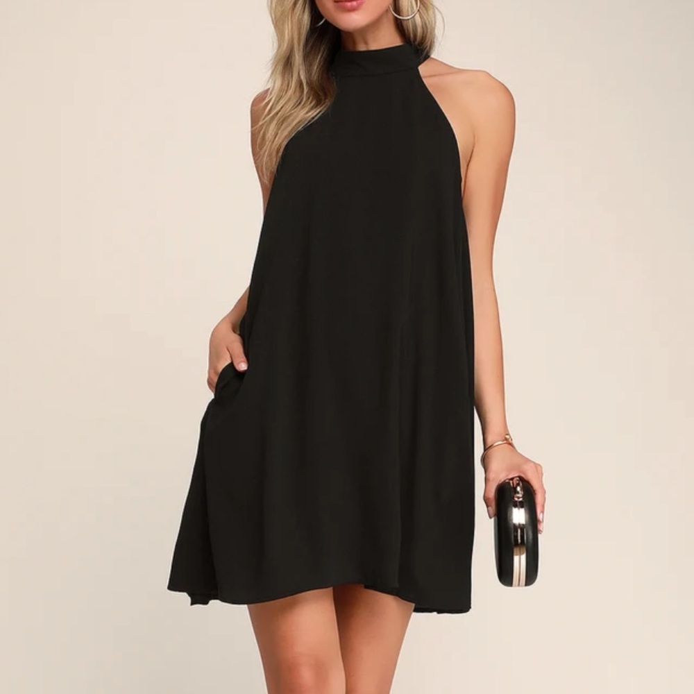 Lulus Love of Mine Black Halter Swing Dress